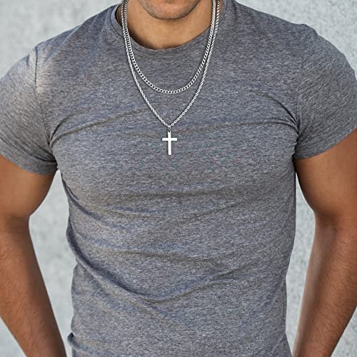 Yooblue Cross Necklace for Men, Gold Black Silver Mens Cross Necklaces Stainless Steel Cross Pendant Necklace Simple Jewelry Gifts Cross Chain Necklace for Men