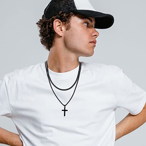 Yooblue Cross Necklace for Men, Gold Black Silver Mens Cross Necklaces Stainless Steel Cross Pendant Necklace Simple Jewelry Gifts Cross Chain Necklace for Men