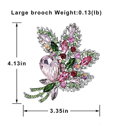 YOQUCOL Big Large Brooch Pin Austrian Crystal Leaf Shape Bouquet Rhinestone Scarf Decoration Wreath Cloth Brooches Pins For Women Girls