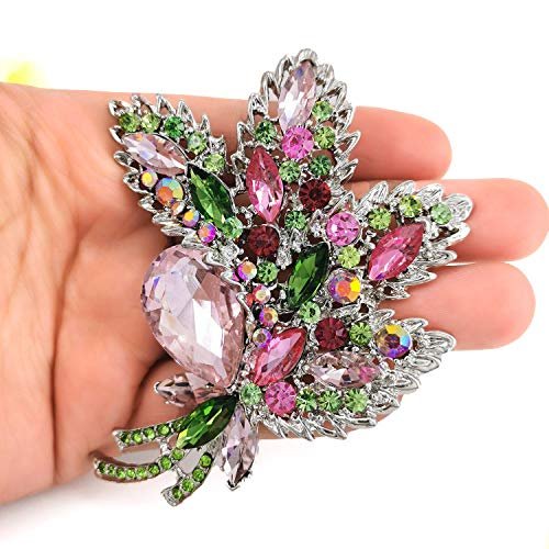 YOQUCOL Big Large Brooch Pin Austrian Crystal Leaf Shape Bouquet Rhinestone Scarf Decoration Wreath Cloth Brooches Pins For Women Girls