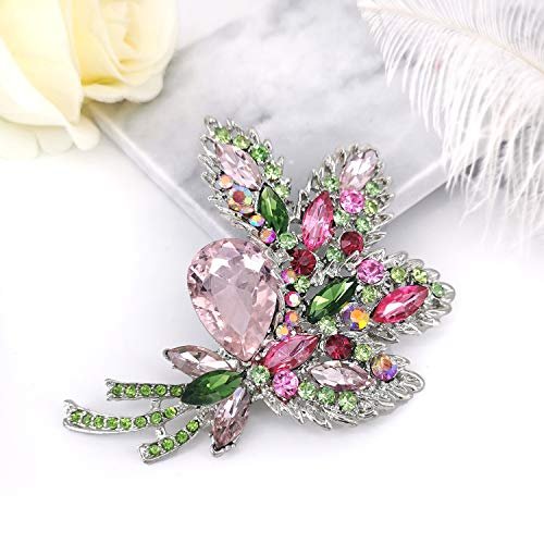 YOQUCOL Big Large Brooch Pin Austrian Crystal Leaf Shape Bouquet Rhinestone Scarf Decoration Wreath Cloth Brooches Pins For Women Girls