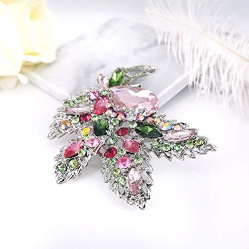 YOQUCOL Big Large Brooch Pin Austrian Crystal Leaf Shape Bouquet Rhinestone Scarf Decoration Wreath Cloth Brooches Pins For Women Girls